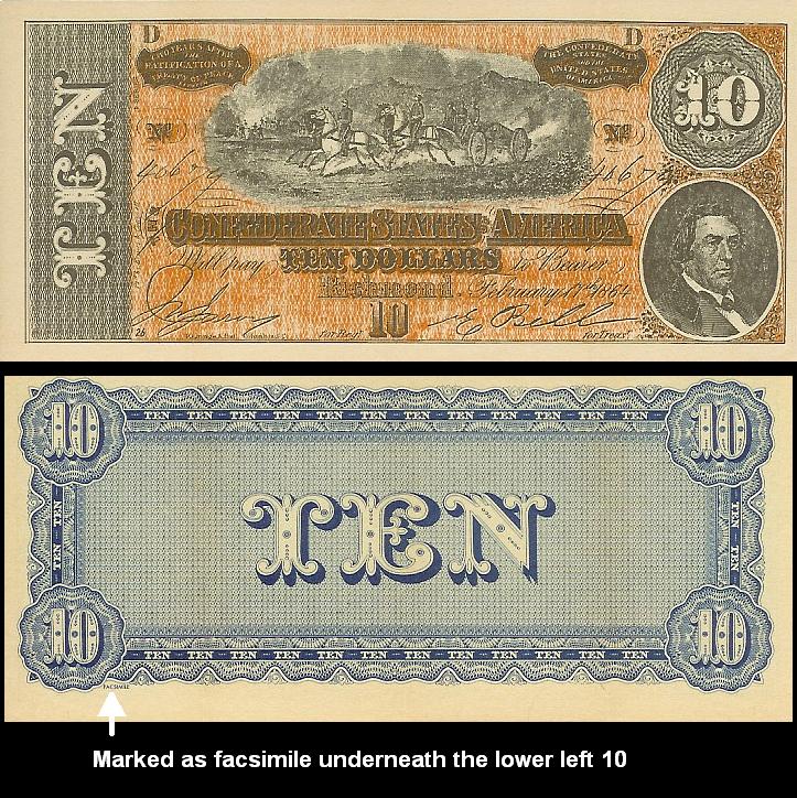 Lot of 10 Danville VA Centinial 1965 Confederate Civil War Notes REPRODUCTION 
